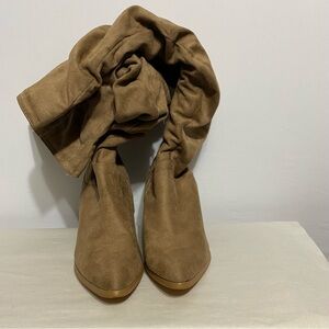 YOKI Sz 7 Slouchy Faux Suede Fabric Boots Knee High 3" Stacked Heel